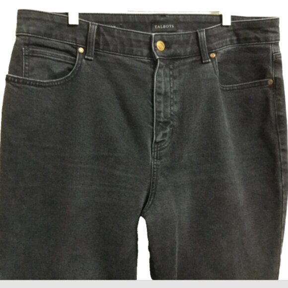 Talbots Women Size 14 Relaxed Jean Tapered Leg High Waist Distressed Black Denim - Picture 3 of 12